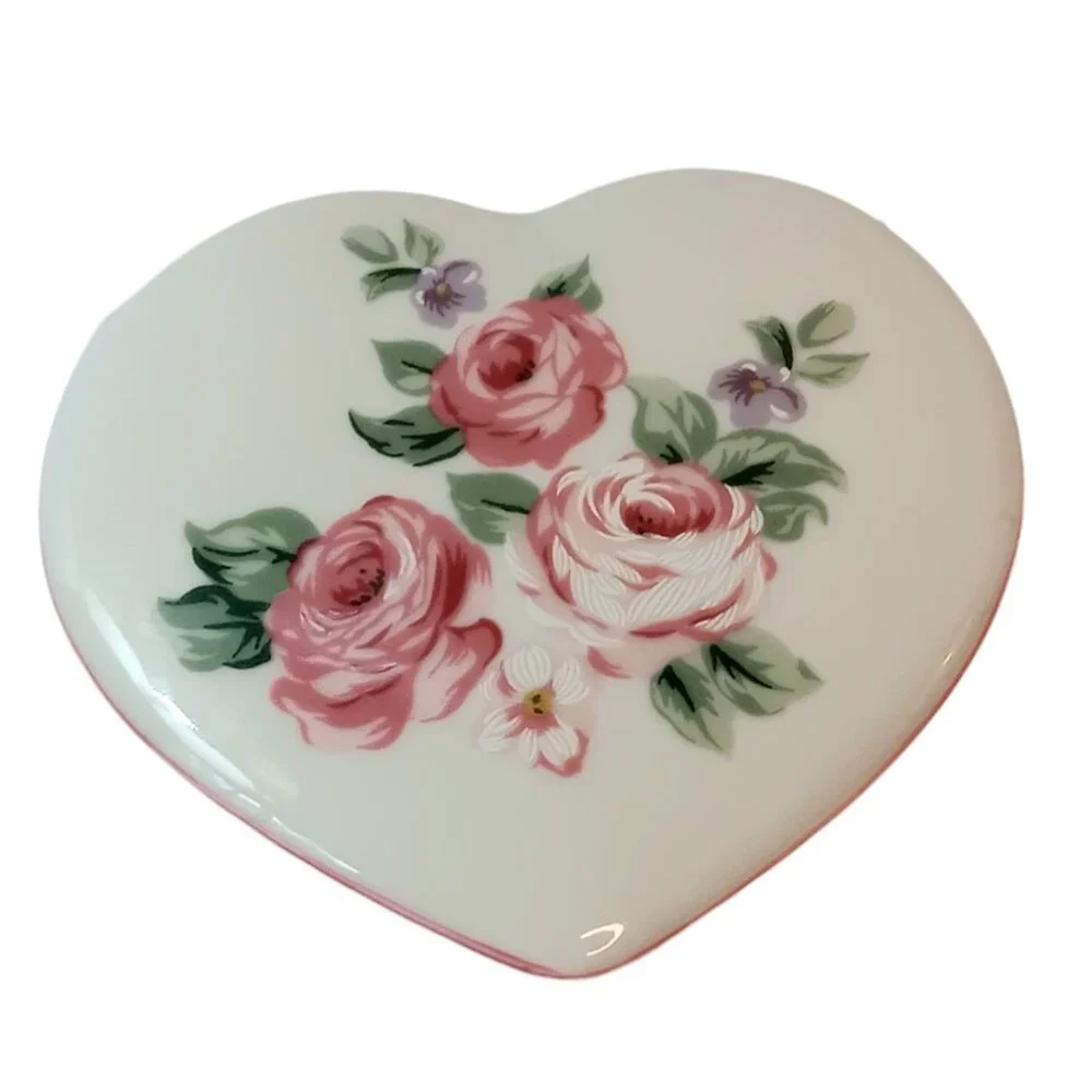 Heart Shaped Floral Trinket Box with Lid Vintage Made in Japan